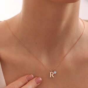 Intial Necklace, Birthstone Necklace, Gift
